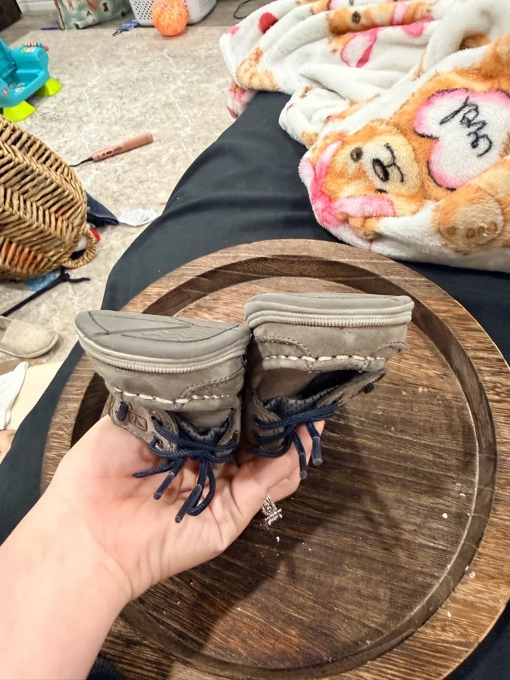Sperry Landyard AC Kids Grey Suede Boat Shoes - Navy Laces